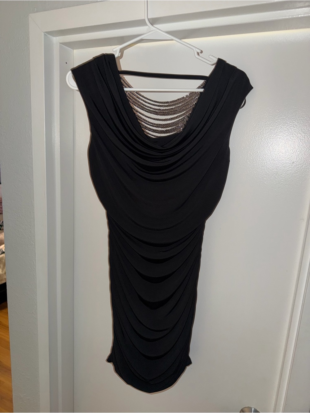 BCX Black  Draped Dress with Chain Back S